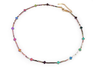 Elegant Plated Hematite Bead Necklace with Adjustable Stainless Steel Chain