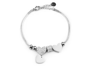 Stainless Steel Snake Chain Charm Bracelet with Rhinestone Pendant