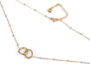 Gold-Tone Stainless Steel Interconnected Rings Pendant Necklace with Delicate Bead Chain