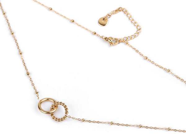 Gold-Tone Stainless Steel Interconnected Rings Pendant Necklace with Delicate Bead Chain