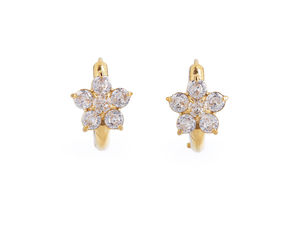 Elegant Floral Stainless Steel Hoop Earrings with Sparkling Cubic Zirconia, Flower Click-Closure Huggie Earrings