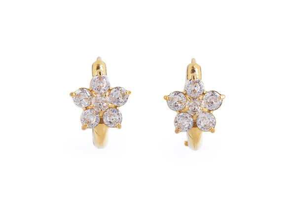 Elegant Floral Stainless Steel Hoop Earrings with Sparkling Cubic Zirconia, Flower Click-Closure Huggie Earrings