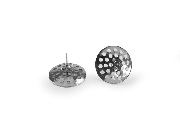 Stainless Steel Mesh Bowl Earring Stud Posts with Stoppers – Platinum DIY Jewellery Findings (16mm, 18mm, 20mm)
