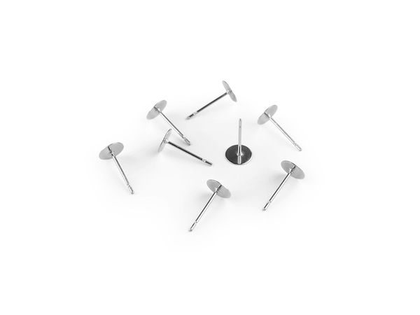 Premium Stainless Steel Stud Earring Posts for DIY Jewelry Making - Platinum Finish, 4mm, 6mm & 8mm Flat Pad Settings
