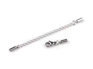 Stainless Steel Lobster Clasp Connector Set with Extension Chain & 2mm End Caps - Platinum