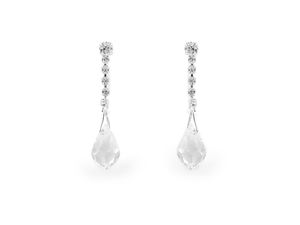 Elegant Czech Crystal Drop Earrings - Long Rhinestone Stud Earrings with Silver Plating