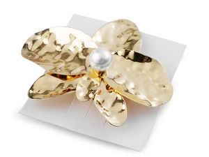 Elegant Orchid Flower French Hair Clip with Pearl - Textured Metal Barrette for Special Occasions and Daily Wear