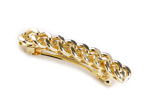 Premium Chain-Link French Hair Clip - Elegant Metallic Snap-On Hair Barrette for Special Occasions and Daily Wear
