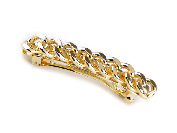 Premium Chain-Link French Hair Clip - Elegant Metallic Snap-On Hair Barrette for Special Occasions and Daily Wear