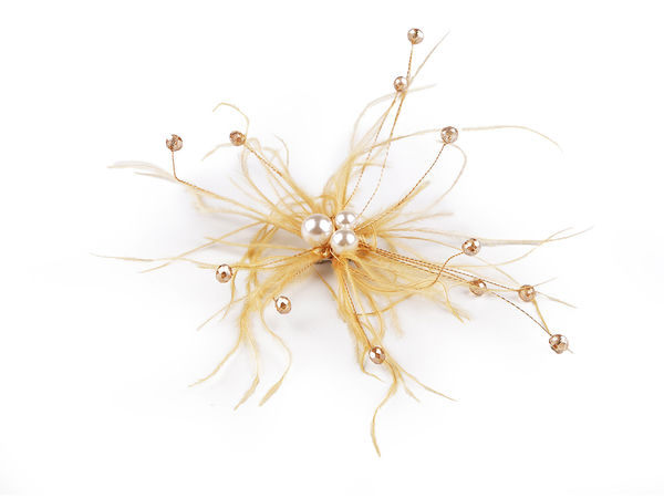 Elegant Ostrich Feather and Pearl Floral Brooch | Luxury Statement Pin for Scarves, Hats, and Lapels