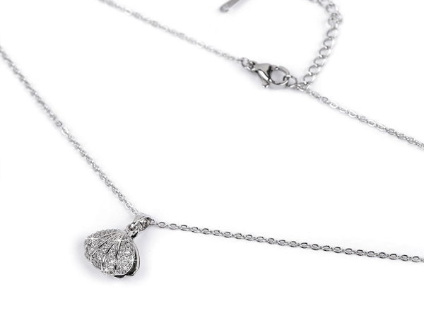 Elegant Silver Stainless Steel Shell Pendant Necklace with Hidden Pearl