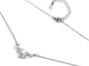 Stainless Steel Butterfly Pendant Necklace with Sparkling Rhinestones & Mother-of-Pearl - Crystal Silver