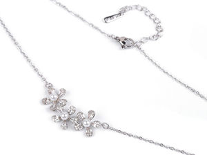 Stainless Steel Floral Pendant Necklace with Sparkling Rhinestones and Simulated Pearls, Adjustable Cable Chain