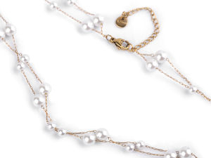 Layered Stainless Steel Double Chain Necklace with Lustrous Glass Pearl Beads