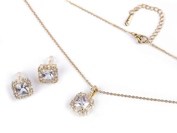 Stainless Steel Halo Pendant Necklace and Earring Jewelry Set