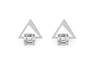 Geometric Stainless Steel Triangle Drop Earrings with Cubic Zirconia Accents