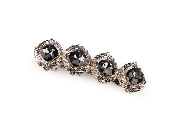 Elegant French Rhinestone Hair Clip - All-Metal Snap Barrette for Fine & Thick Hair