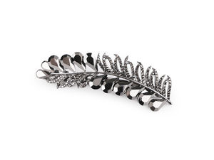 Feather Rhinestone French Hair Clip - Elegant Metal Snap Barrette