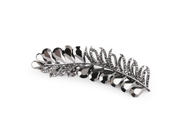 Feather Rhinestone French Hair Clip - Elegant Metal Snap Barrette