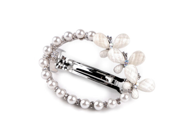 Elegant Pearl and Rhinestone Butterfly French Hair Clip - Luxury Bridal & Festive Hair Accessory