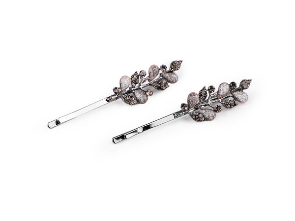 Elegant Rhinestone Flower and Leaf Hair Clips - Set of 2 Premium Crystal Styling Pins for Weddings, Festive Events, and Everyday Wear