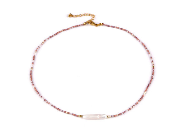 Japanese Seed Bead Necklace with Elegant Pearl Accent - Adjustable Stainless Steel Clasp