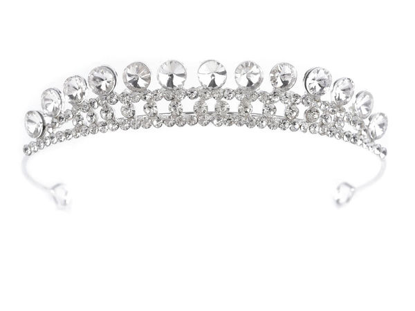 Crystal Silver Rhinestone Tiara Crown with Attachment Loops - Elegant Bridal, Evening, and Festive Hair Accessory