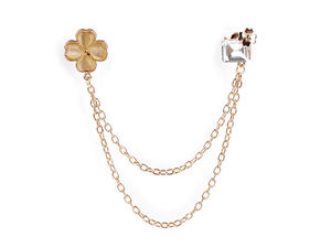 Four-Leaf Clover Collar Pin & Cardigan Clip Brooch with Rhinestones and Pearls