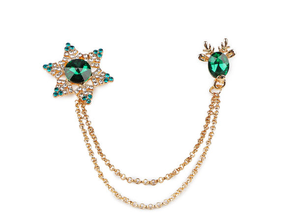 Premium Rhinestone Snowflake and Reindeer Cardigan Clip - Elegant Double Brooch & Collar Chain Accessory