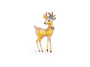 Elegant Enamel Deer Brooch with Rhinestones - Light Gold Nature-Inspired Fashion Pin for Scarves, Hats, and Bags