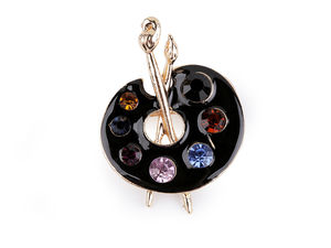 Artistic Enamel Brooch Collection - Elegant Painter's Palette and Whimsical Cats Under Umbrella Designs