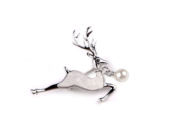 Elegant Rhinestone and Faux Pearl Deer Brooch Pin - Festive Christmas Statement Jewelry
