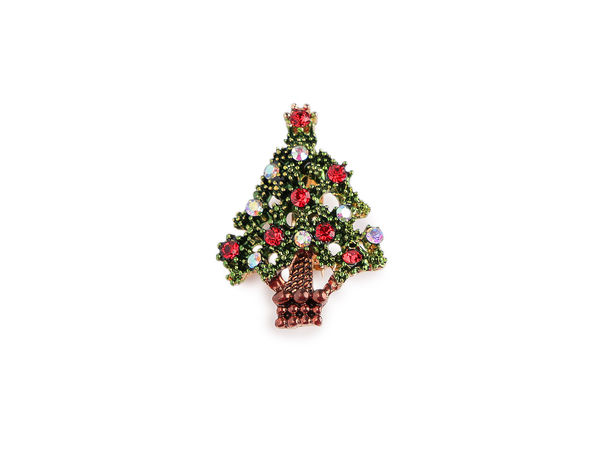 Sparkling Green Rhinestone Christmas Tree Brooch - Elegant Festive Holiday Pin
