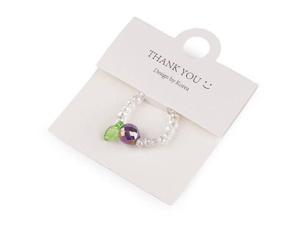 Handcrafted Elastic Beaded Ring with Iridescent AB Shimmer - Fruit & Leaf Motif, Universal Fit