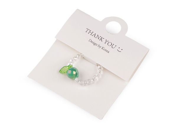 Handcrafted Elastic Beaded Ring with Iridescent AB Shimmer - Fruit & Leaf Motif, Universal Fit