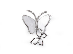 Elegant Double Butterfly Brooch Pin with Sparkling Rhinestones & Mother-of-Pearl Finish