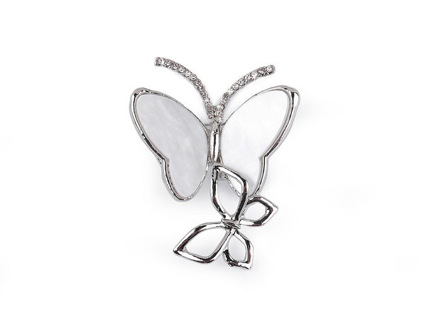 Elegant Double Butterfly Brooch Pin with Sparkling Rhinestones & Mother-of-Pearl Finish