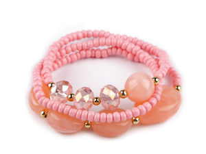Premium 3-Piece Beaded Stretch Bracelet Set - Stackable Elastic Fashion Bracelets