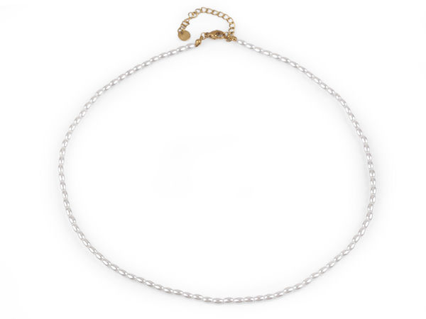 Elegant Rice-Shaped Faux Pearl Necklace - Delicate Oval Bead Collar with Adjustable Stainless Steel Clasp