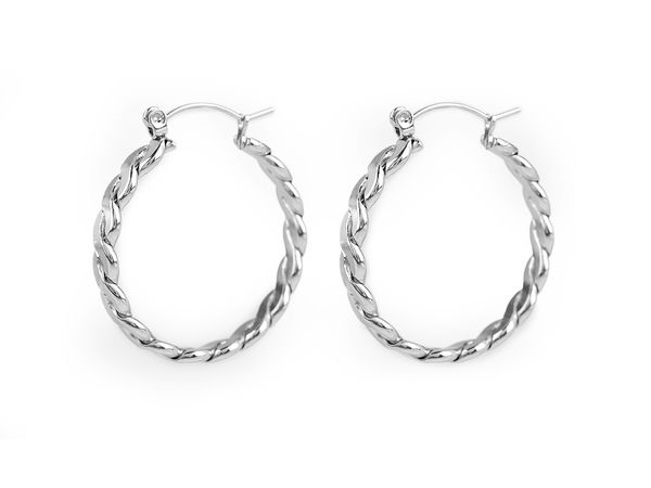 Stainless Steel Intertwined Braided Hoop Earrings - High-Shine Double Circle Creoles