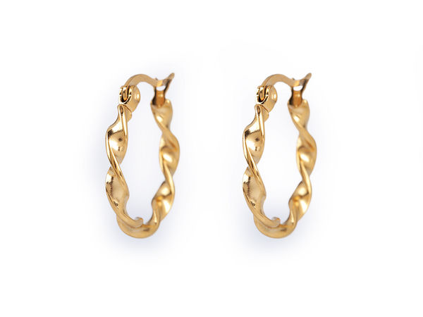 Premium Twisted Stainless Steel Hoop Earrings - Elegant High-Shine Snap-On Hoops