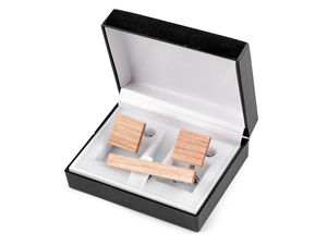 Handmade Wooden Cufflinks and Tie Clip Gift Set for Men - Premium Natural Wood Accessories with Presentation Box