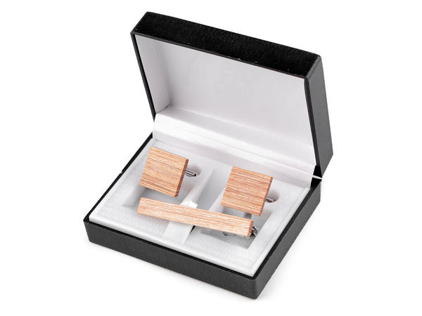 Handmade Wooden Cufflinks and Tie Clip Gift Set for Men - Premium Natural Wood Accessories with Presentation Box