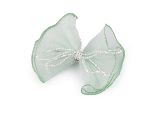 Elegant Bow Hair Clip with Pearl Chain Accent - Premium Shimmer Ribbon Hair Barrette