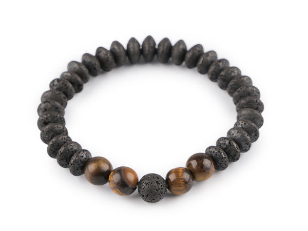 Unisex Natural Lava Stone and Mineral Beaded Elastic Bracelet - Universal Fit Stretch Jewelry