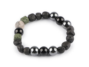 Unisex Natural Lava Stone and Mineral Beaded Elastic Bracelet - Universal Fit Stretch Jewelry