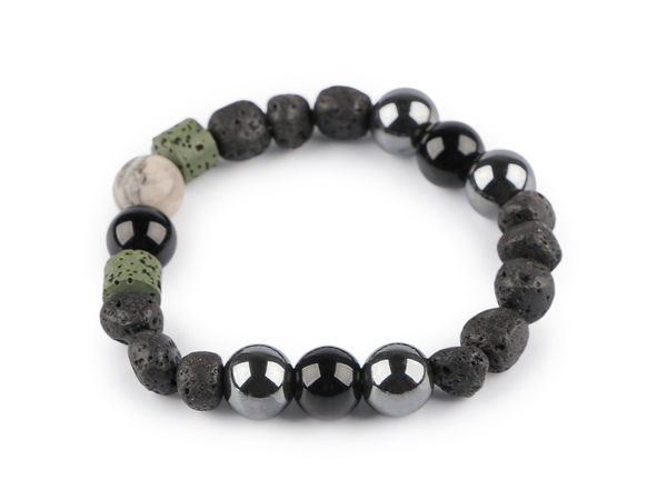 Unisex Natural Lava Stone and Mineral Beaded Elastic Bracelet - Universal Fit Stretch Jewelry