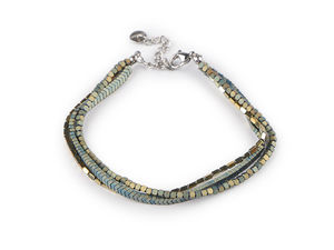 Elegant Triple-Strand Plated Hematite Bead Bracelet with Stainless Steel Extension Chain