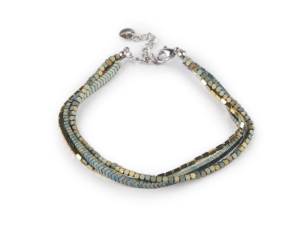 Elegant Triple-Strand Plated Hematite Bead Bracelet with Stainless Steel Extension Chain