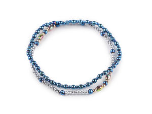 Premium Plated Hematite Elastic Bead Bracelets - Set of 2 Elegant Stretch Bracelets